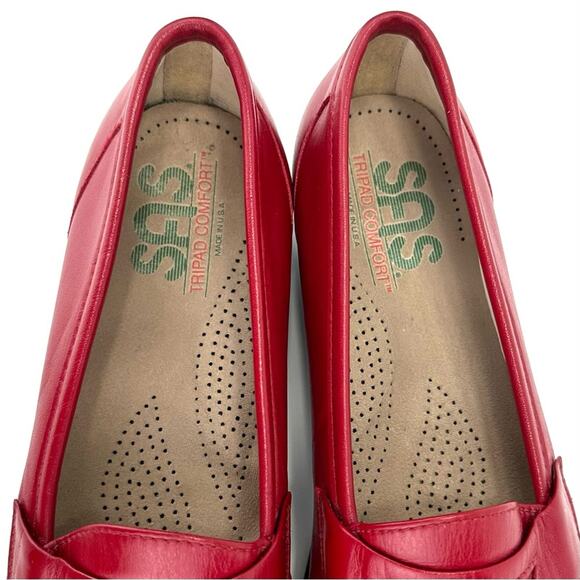 SAS Women Penny Loafer Size 8.5 Red Genuine Leather Tripad Comfort Casual Shoe - Picture 12 of 13